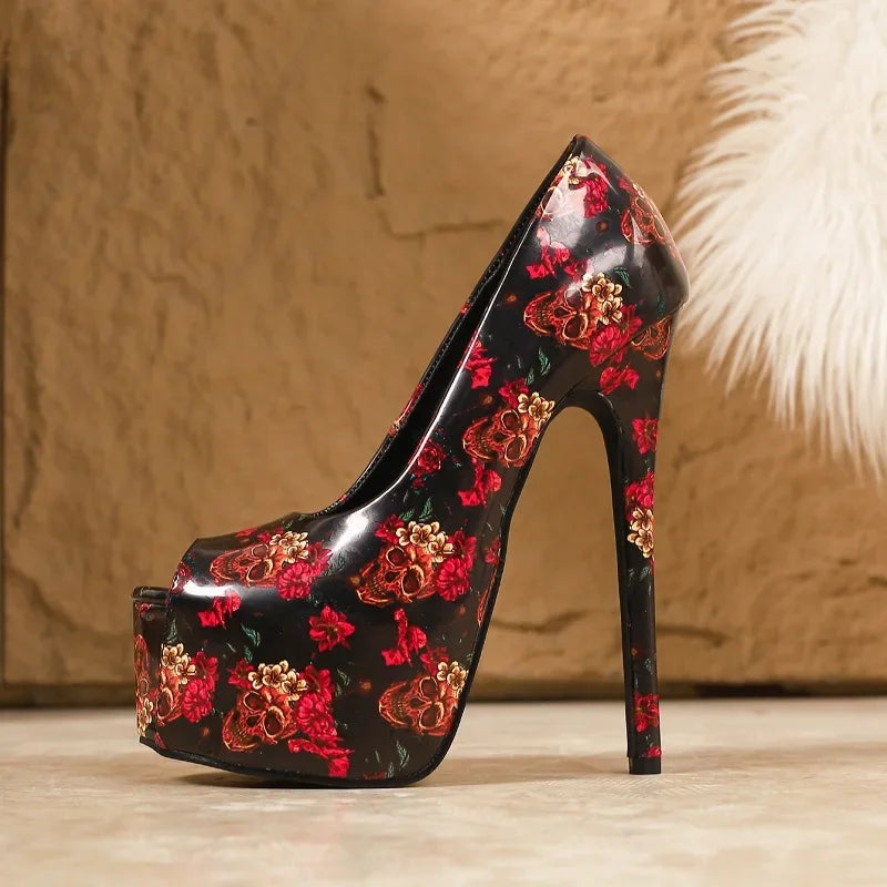Eilyken New Sexy Print Flower Peep Toe Women Pumps Fashion Platform Stiletto High Heels Wedding Stripper Shoes