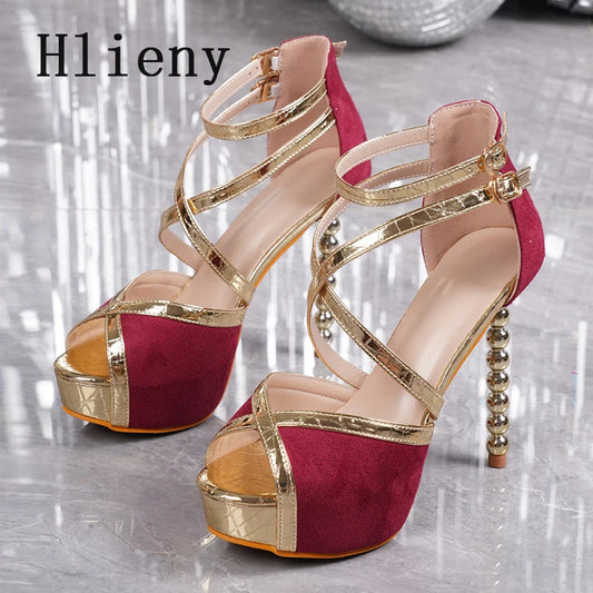 Hlieny New Fashion Buckle Strap Platform Sandals Women Peep Toe Strange Stryle High Heels Stripper Party Pole Dancing Shoes Pump