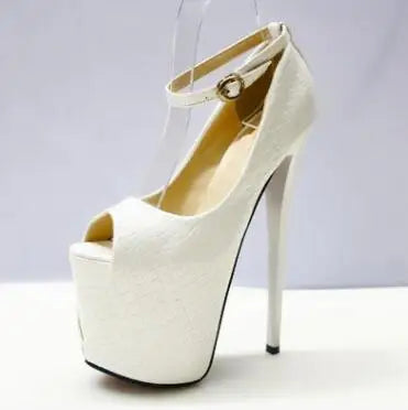 LLXF Brand Diamond Sandals Women's Shoes 19cm Ultra High Thin Heels Single Open Toe Platform Ankle Strap Wedding Pumps Eur:34-50