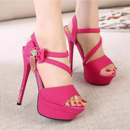Summer 2025 Sexy bow toe open-toe sandals, waterproof platform, 14CM thin heels, high heels, nightclub women's shoes