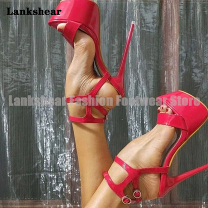 Platform Peep Toe Stiletto Heels Sandals Buckle Strap High Heels Pumps Women Shoes Party Dress Shoes Sandalias De Mujer Verano