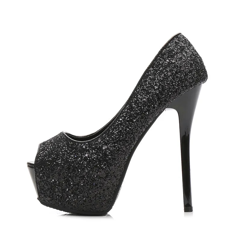 Fashion Sequins Trendy Sexy Nightclub Fish Mouth High Heel Waterproof Platform Shallow Mouth Women's Single Shoes Elegant Pumps
