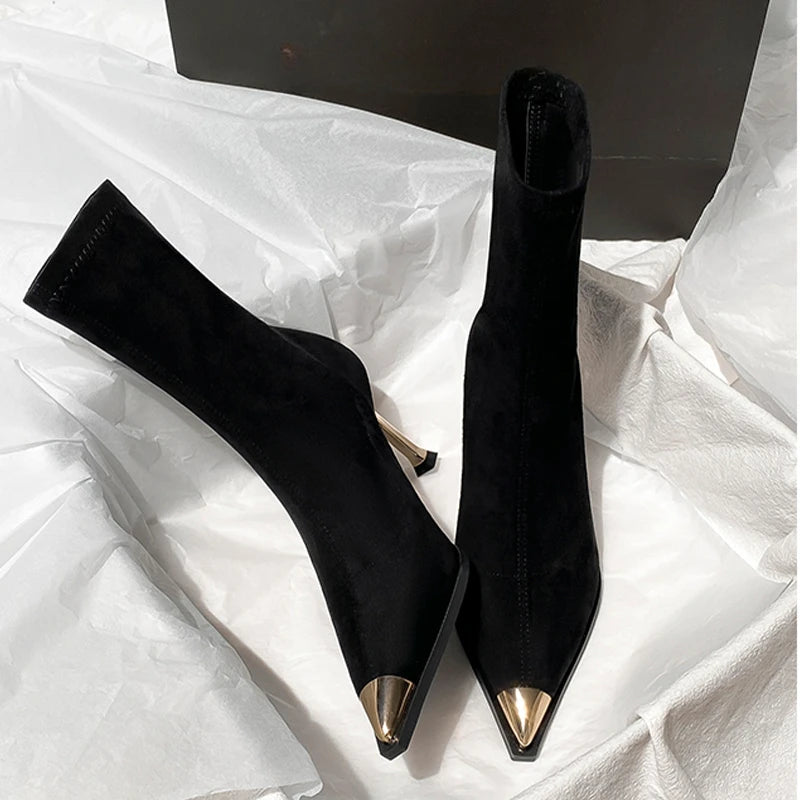Sexy High Heels Ankle Women's Boots Elegant Pointed Toe Shoes 2025 Fashion Luxury Brand Winter Boots Pumps Gothic Mujer Botas