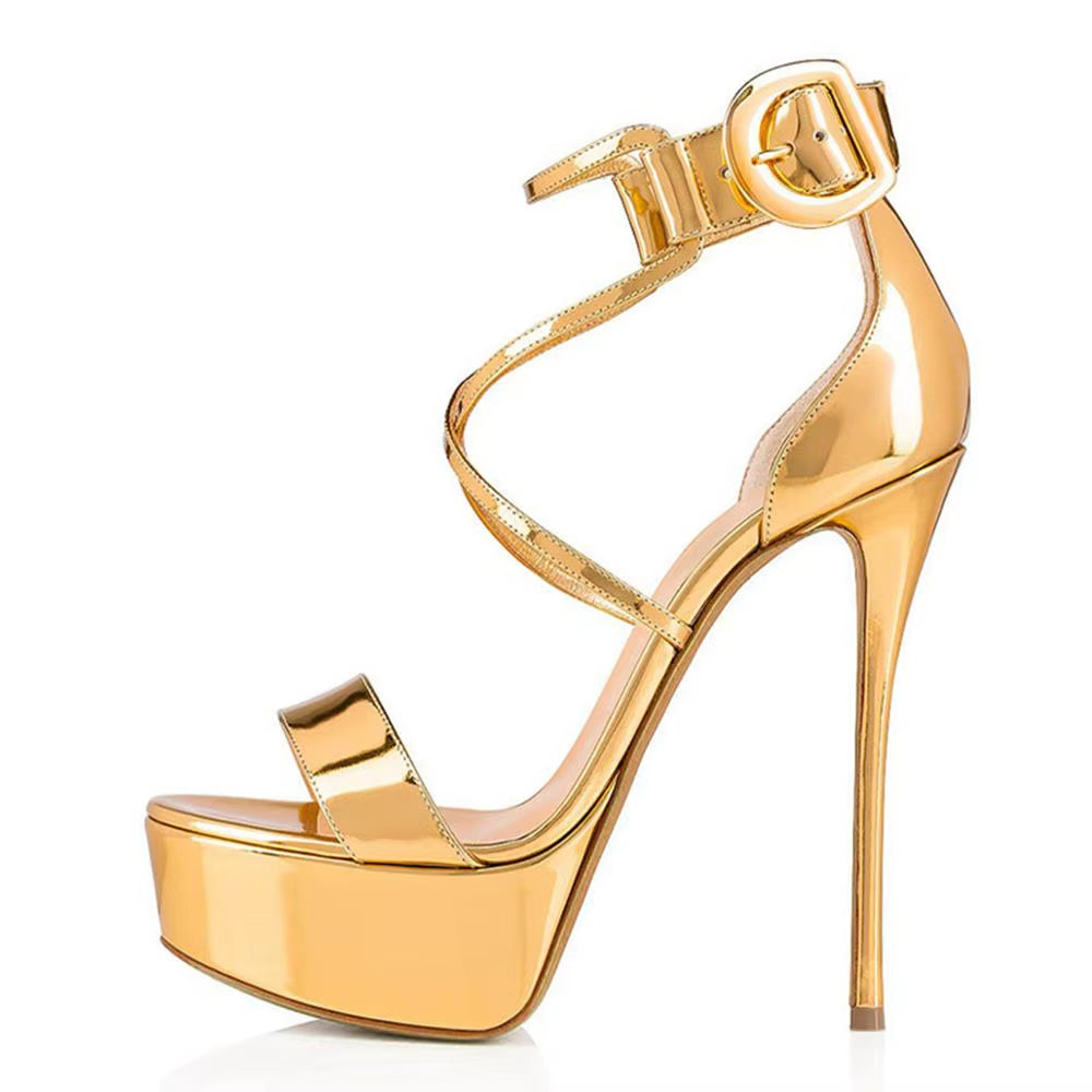 Peep Toe Platfrom Cross-Tied Thin High Heel 
