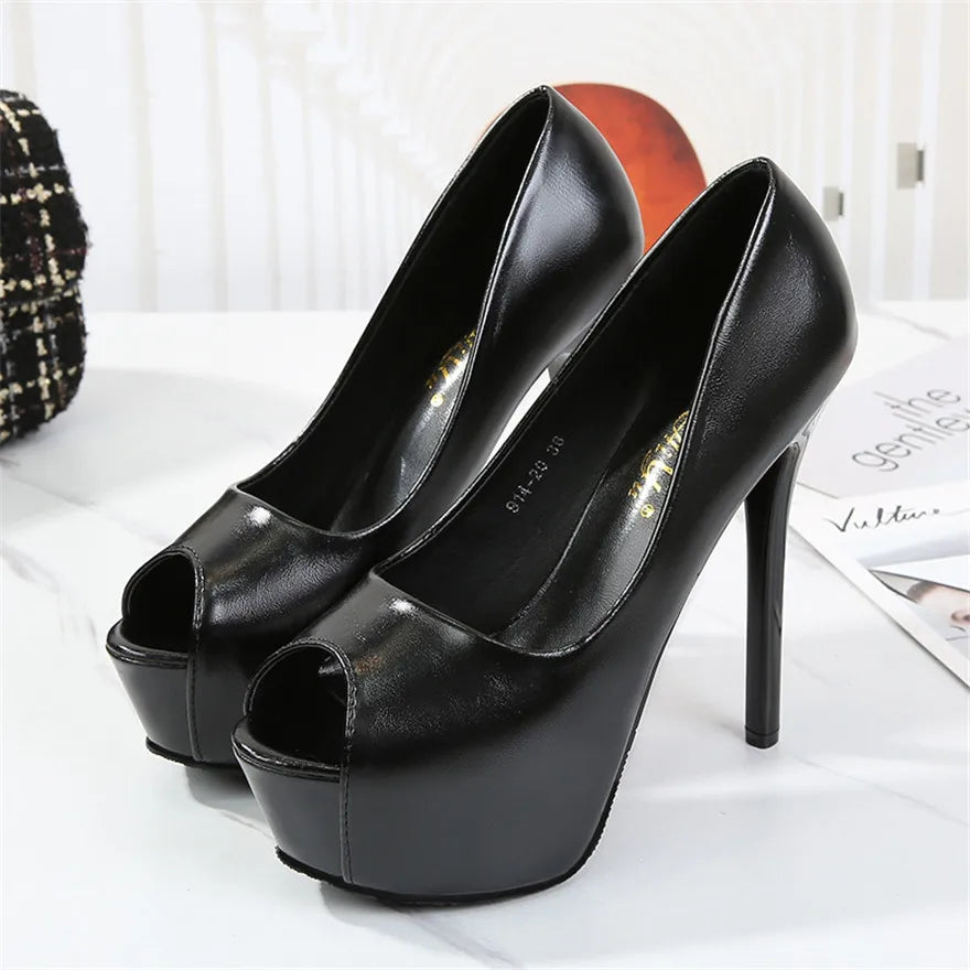 10/12/14cm Super High Heels Women Fashion Leather Shoes Spring Fall Peep Toe Platform Party Nude Black Office Dress Pumps Female