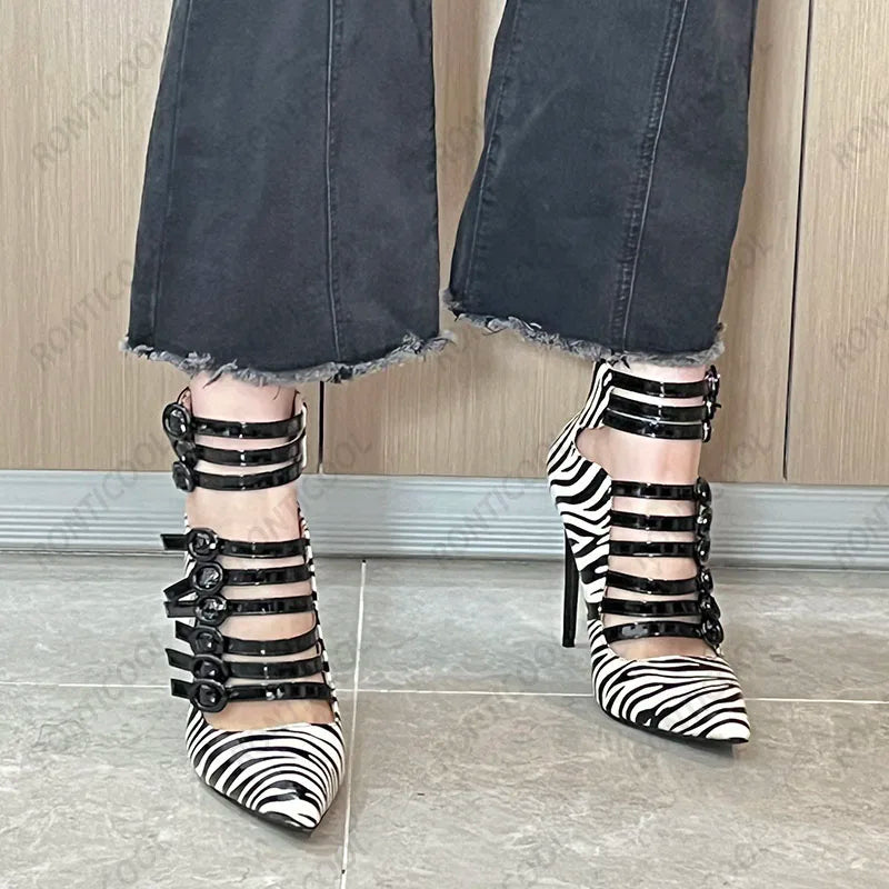 Ronticool New Fashion Women Platform Pumps Stiletto Heels Pointed Toe Elegant Black White Party Shoes US Plus Size 5-15