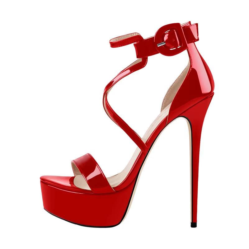 Peep Toe Platfrom Cross-Tied Thin High Heel 