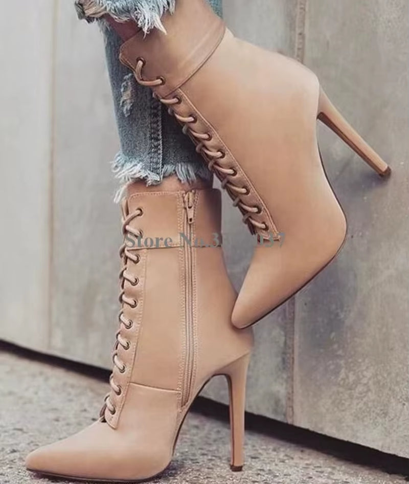 Elegant Suede Leather Stiletto Ankle Bootie