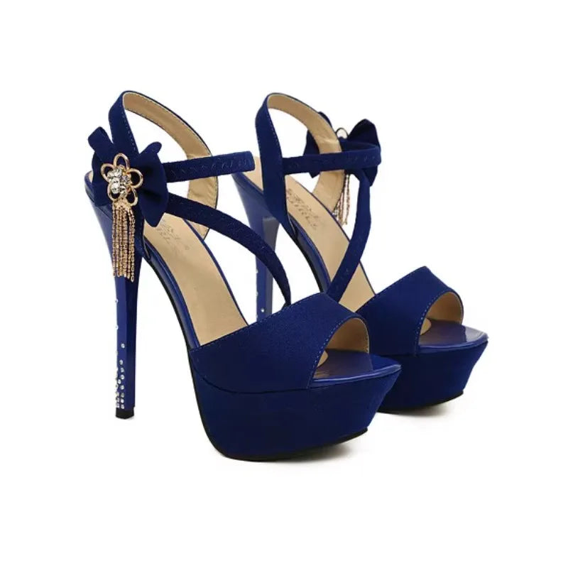 Summer 2025 Sexy bow toe open-toe sandals, waterproof platform, 14CM thin heels, high heels, nightclub women's shoes