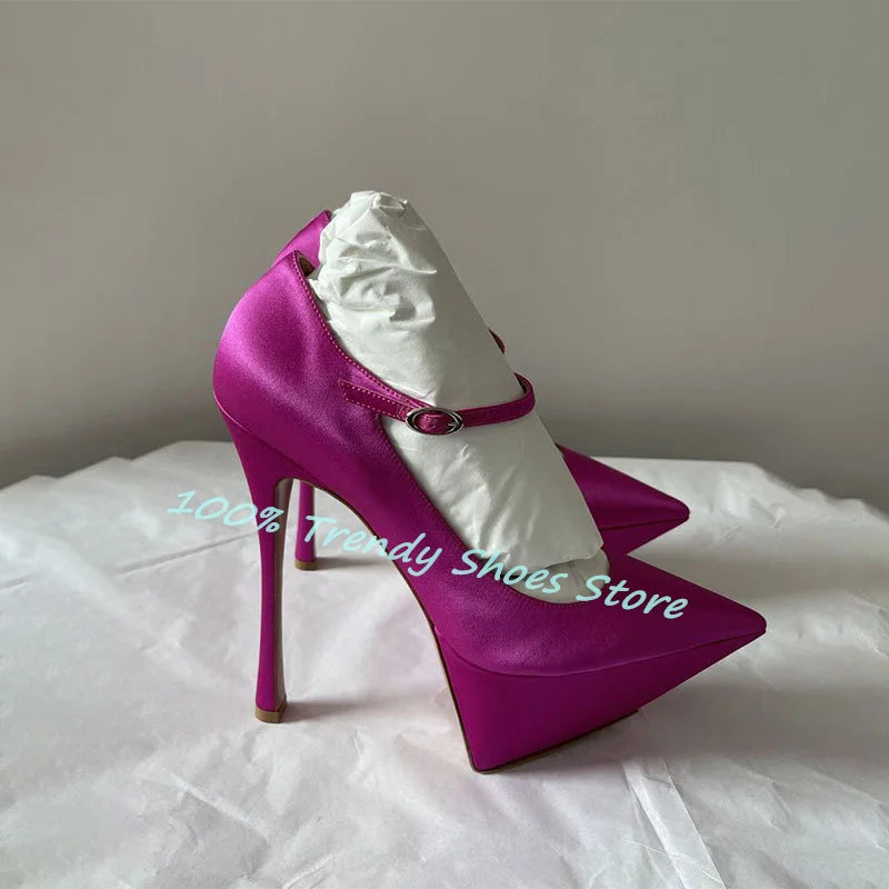 Sexy Super High Heel Women Catwalk Dress Pumps Pointed Toe Platform Ankle Buckle Strap Sandals Lady Wedding Bride Dress Shoes