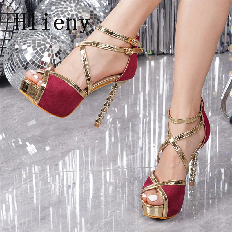 Hlieny New Fashion Buckle Strap Platform Sandals Women Peep Toe Strange Stryle High Heels Stripper Party Pole Dancing Shoes Pump