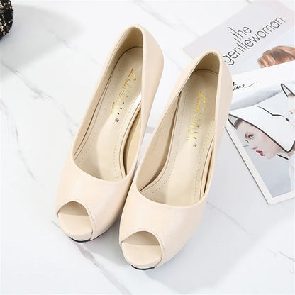 10/12/14cm Super High Heels Women Fashion Leather Shoes Spring Fall Peep Toe Platform Party Nude Black Office Dress Pumps Female