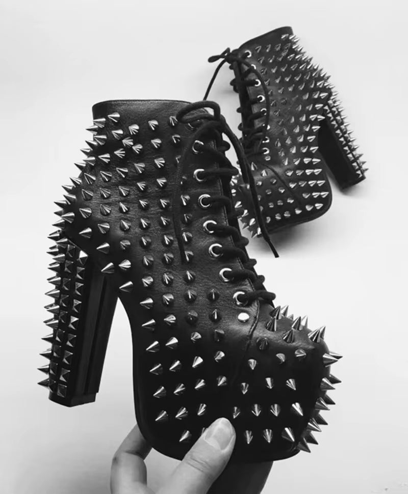Genuine Leather Platform Spike Rivets