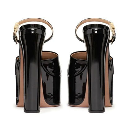 Platform Height Increasing Women's Sandals Round Toe Crude Heel Buckle Femme Pumps Peep Toe Breathable Outdoor Party Lady Shoes