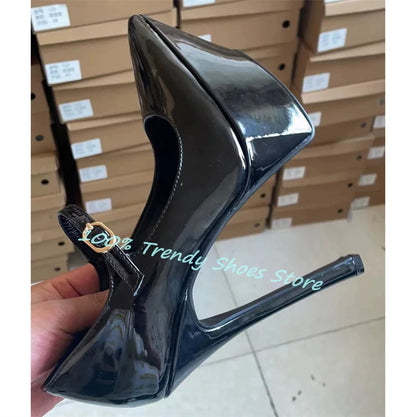 Sexy Super High Heel Women Catwalk Dress Pumps Pointed Toe Platform Ankle Buckle Strap Sandals Lady Wedding Bride Dress Shoes