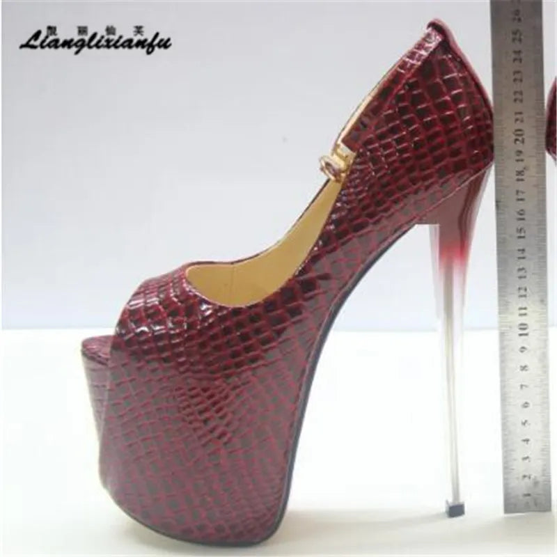LLXF Brand Diamond Sandals Women's Shoes 19cm Ultra High Thin Heels Single Open Toe Platform Ankle Strap Wedding Pumps Eur:34-50