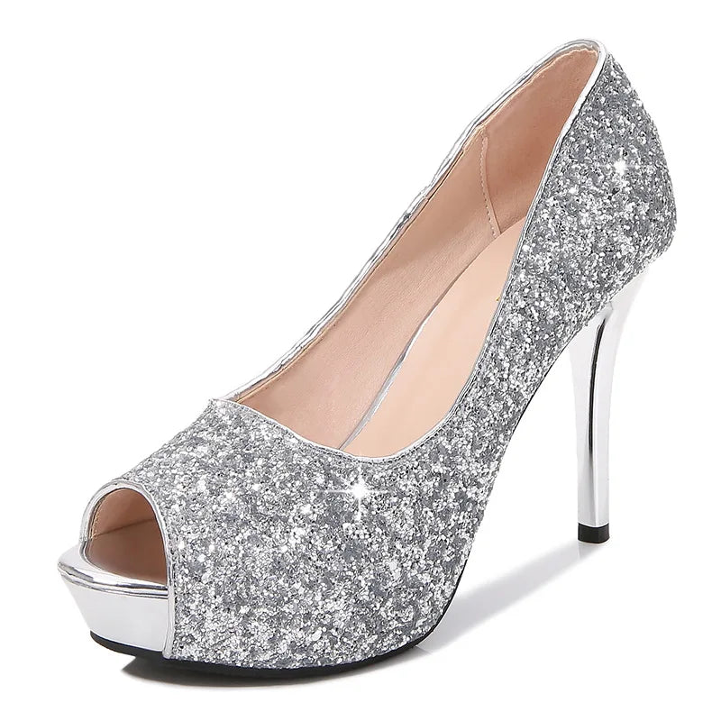 Fashion Sequins Trendy Sexy Nightclub Fish Mouth High Heel Waterproof Platform Shallow Mouth Women's Single Shoes Elegant Pumps