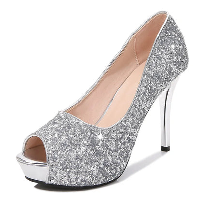 Fashion Sequins Trendy Sexy Nightclub Fish Mouth High Heel Waterproof Platform Shallow Mouth Women's Single Shoes Elegant Pumps