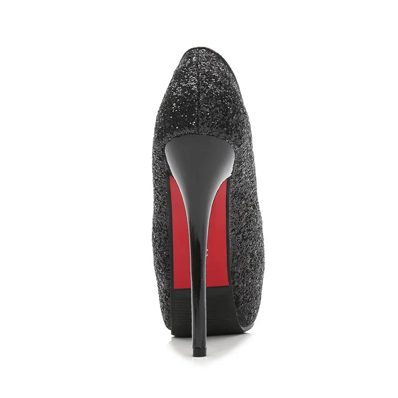 Fashion Sequins Trendy Sexy Nightclub Fish Mouth High Heel Waterproof Platform Shallow Mouth Women's Single Shoes Elegant Pumps