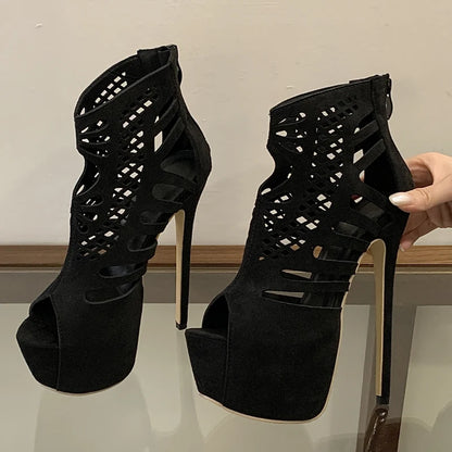 Eilyken Sexy Thin High Heels Peep Toe Women Sandals Fashion Hollow Out  Platform Nightclub Zipper Summer Shoes