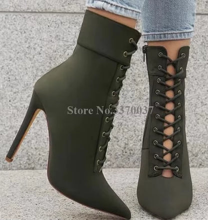 Elegant Suede Leather Stiletto Ankle Bootie