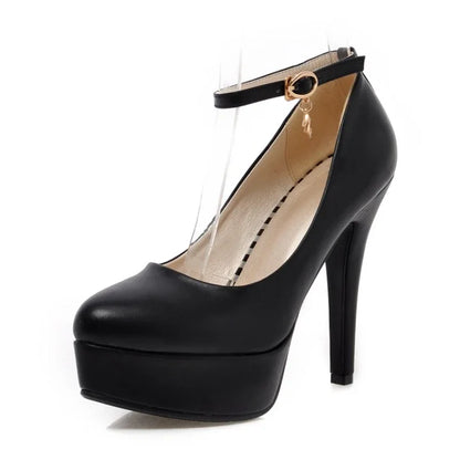 Big Size White Pink Wedding Party Women Platform Pumps High Spike Heels Blue Black PU Bridal Office Lady Round Toe Thin Stiletto