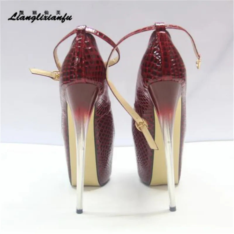 LLXF Brand Diamond Sandals Women's Shoes 19cm Ultra High Thin Heels Single Open Toe Platform Ankle Strap Wedding Pumps Eur:34-50