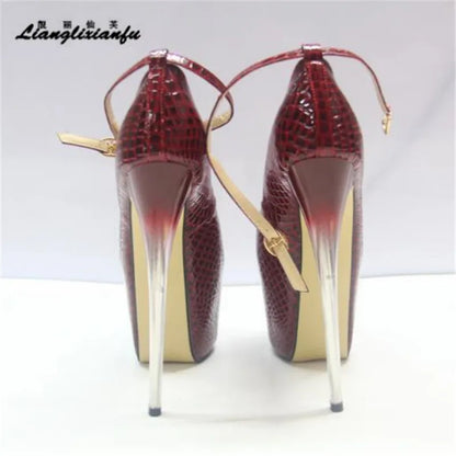 LLXF Brand Diamond Sandals Women's Shoes 19cm Ultra High Thin Heels Single Open Toe Platform Ankle Strap Wedding Pumps Eur:34-50