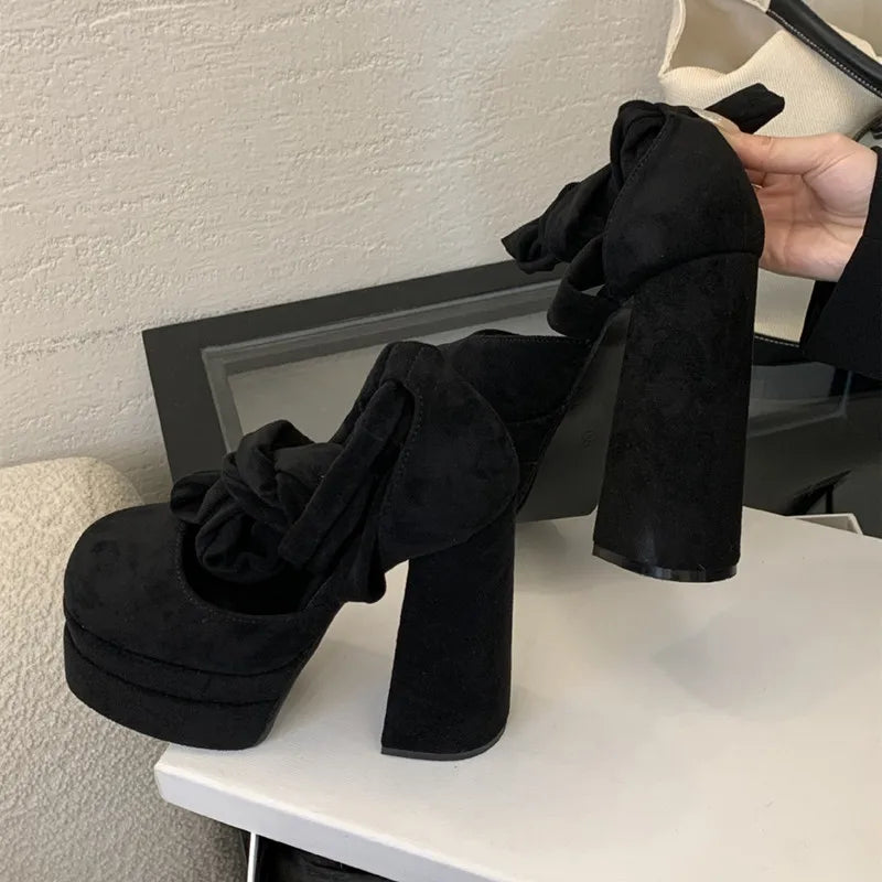 15cm Ultra High heels Fashion Square toe Double Platform Women Pumps Sexy Ankle Strap Mary Jane Wedges Thick Heeled Chunky Shoes