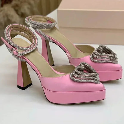 Platform Crystal Love Decoration Sandals Sexy Pointed Toe Thin Heel Ankle Buckle Strap New Arrivals Fashion Women Modern Shoes