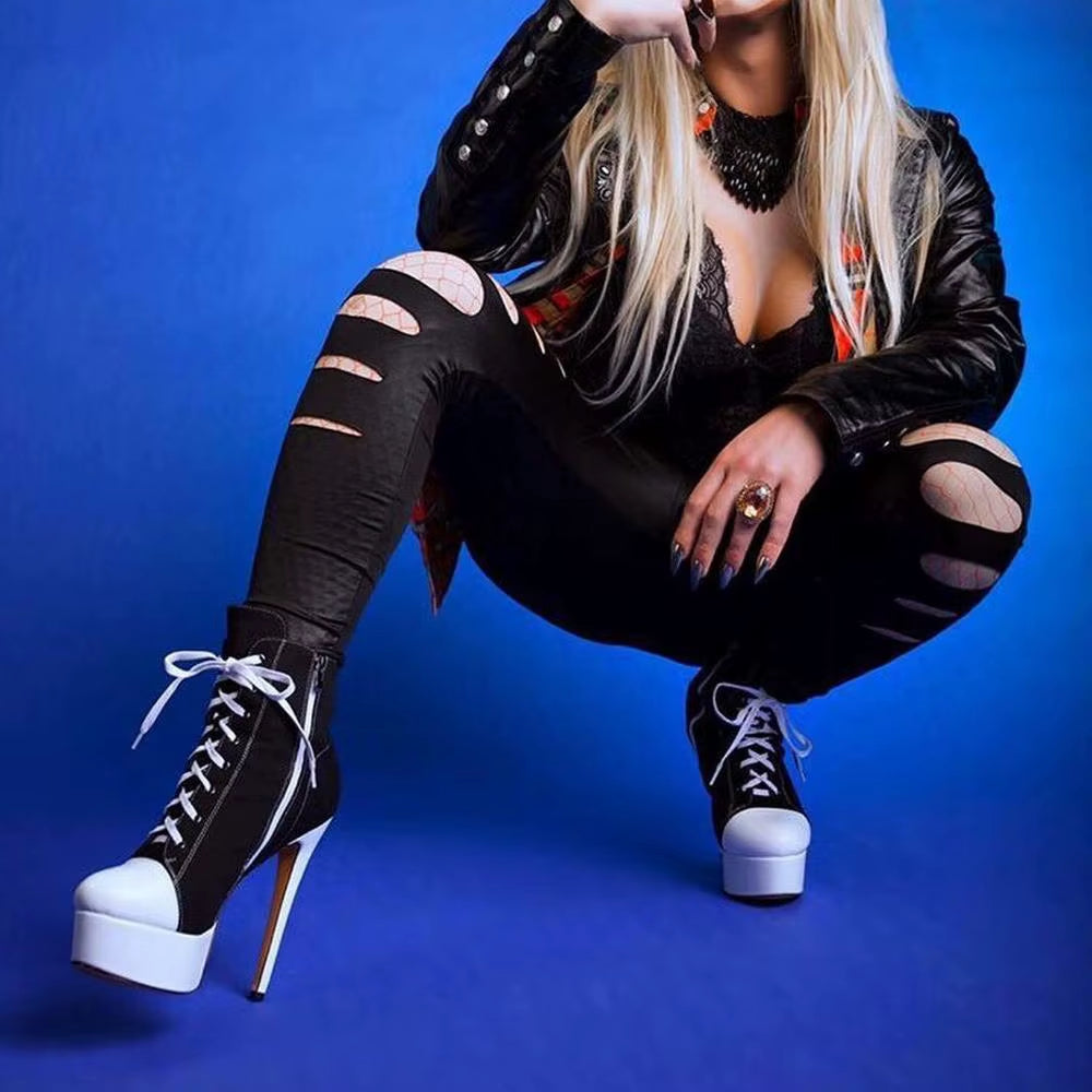 Platform Ankle 16CM Lace up Zipper Stiletto plus Size Booties