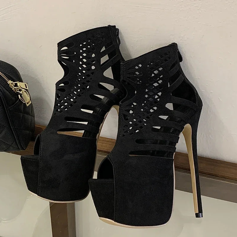 Eilyken Sexy Thin High Heels Peep Toe Women Sandals Fashion Hollow Out  Platform Nightclub Zipper Summer Shoes