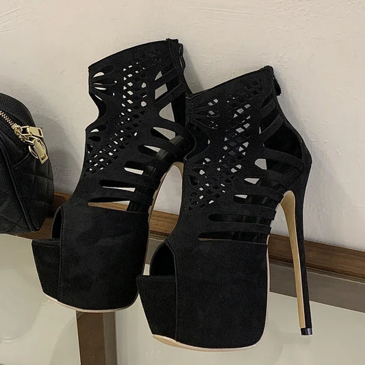 Eilyken Sexy Thin High Heels Peep Toe Women Sandals Fashion Hollow Out  Platform Nightclub Zipper Summer Shoes