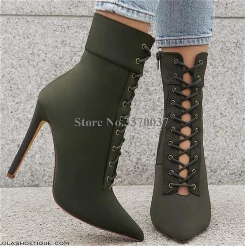 Elegant Suede Leather Stiletto Ankle Bootie