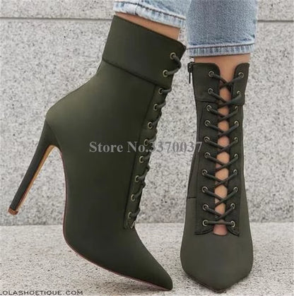 Elegant Suede Leather Stiletto Ankle Bootie