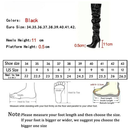Aneikeh Fashion Pointed Toe Over The Knee Boots Women High Heels Patent Leather Solid Stiletto Side Zipper Sapatos Femininos