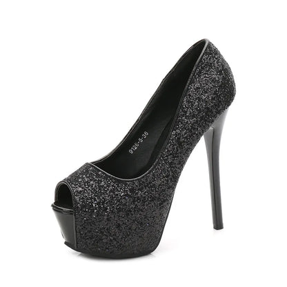 Fashion Sequins Trendy Sexy Nightclub Fish Mouth High Heel Waterproof Platform Shallow Mouth Women's Single Shoes Elegant Pumps