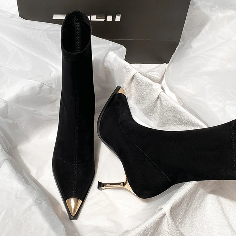 Sexy High Heels Ankle Women's Boots Elegant Pointed Toe Shoes 2025 Fashion Luxury Brand Winter Boots Pumps Gothic Mujer Botas