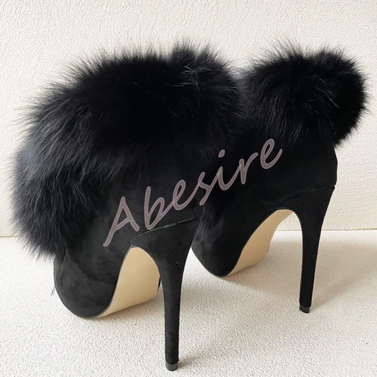 Autumn Suede Open-Toe Bare Boots Original Stiletto Heels Slip-On Furry High Heels Fashion Party Trend Banquet Short Boots 46