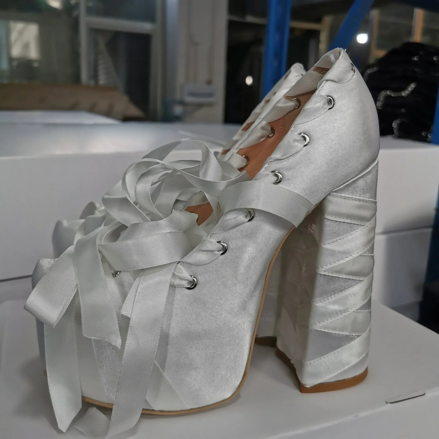 Lolita Pink Sandals Sweet Strappy Platform Thick Heel Women's Pumps Satin Bow Tie Lace-Up Fashion Sandals