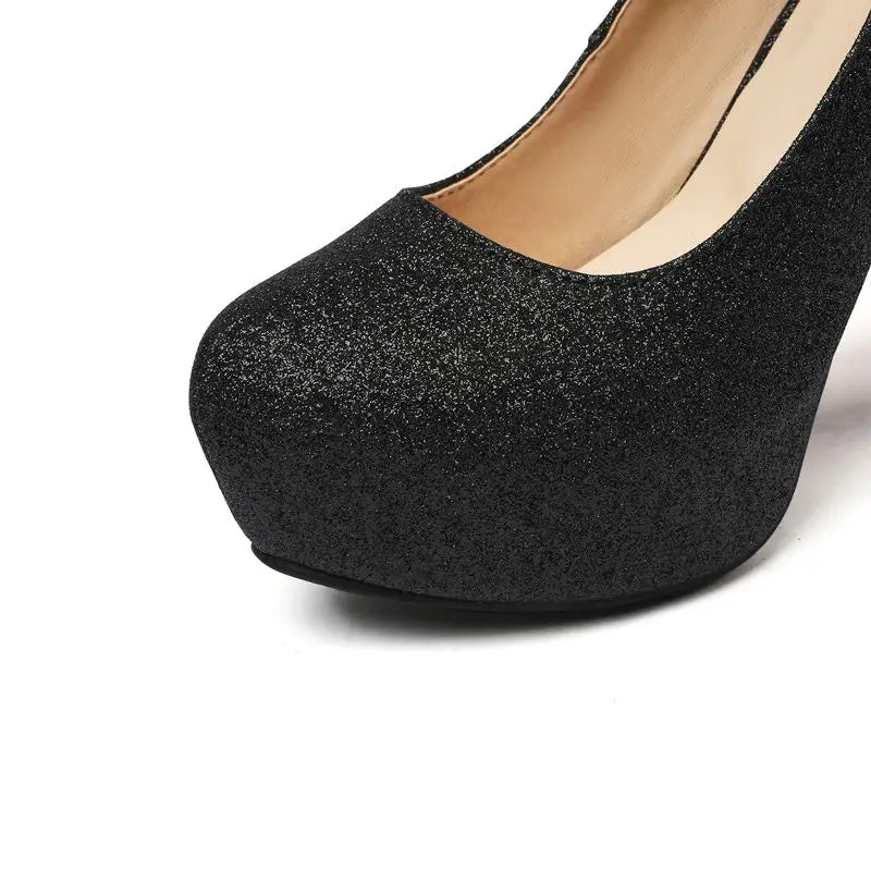 ORCHA LISA 2025 Sexy Women Pumps Round Toe Block Heels 11.5cm Platform 3.5cm Buckle Strap Bling Wedding Party Shoes 47 48 49 50