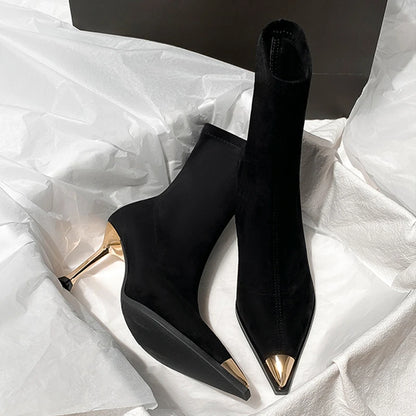 Sexy High Heels Ankle Women's Boots Elegant Pointed Toe Shoes 2025 Fashion Luxury Brand Winter Boots Pumps Gothic Mujer Botas