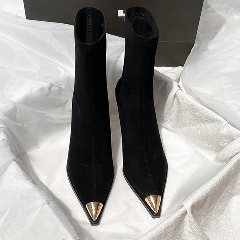 Sexy High Heels Ankle Women's Boots Elegant Pointed Toe Shoes 2025 Fashion Luxury Brand Winter Boots Pumps Gothic Mujer Botas