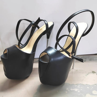 Extreme Platform High Heels 19-22cm Pole Dance Photo Women's Sandals Metal Heel Pumps Size 50 Ankle Buckle Sexy Wen Super Heels
