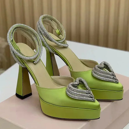 Platform Crystal Love Decoration Sandals Sexy Pointed Toe Thin Heel Ankle Buckle Strap New Arrivals Fashion Women Modern Shoes