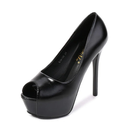 10/12/14cm Super High Heels Women Fashion Leather Shoes Spring Fall Peep Toe Platform Party Nude Black Office Dress Pumps Female