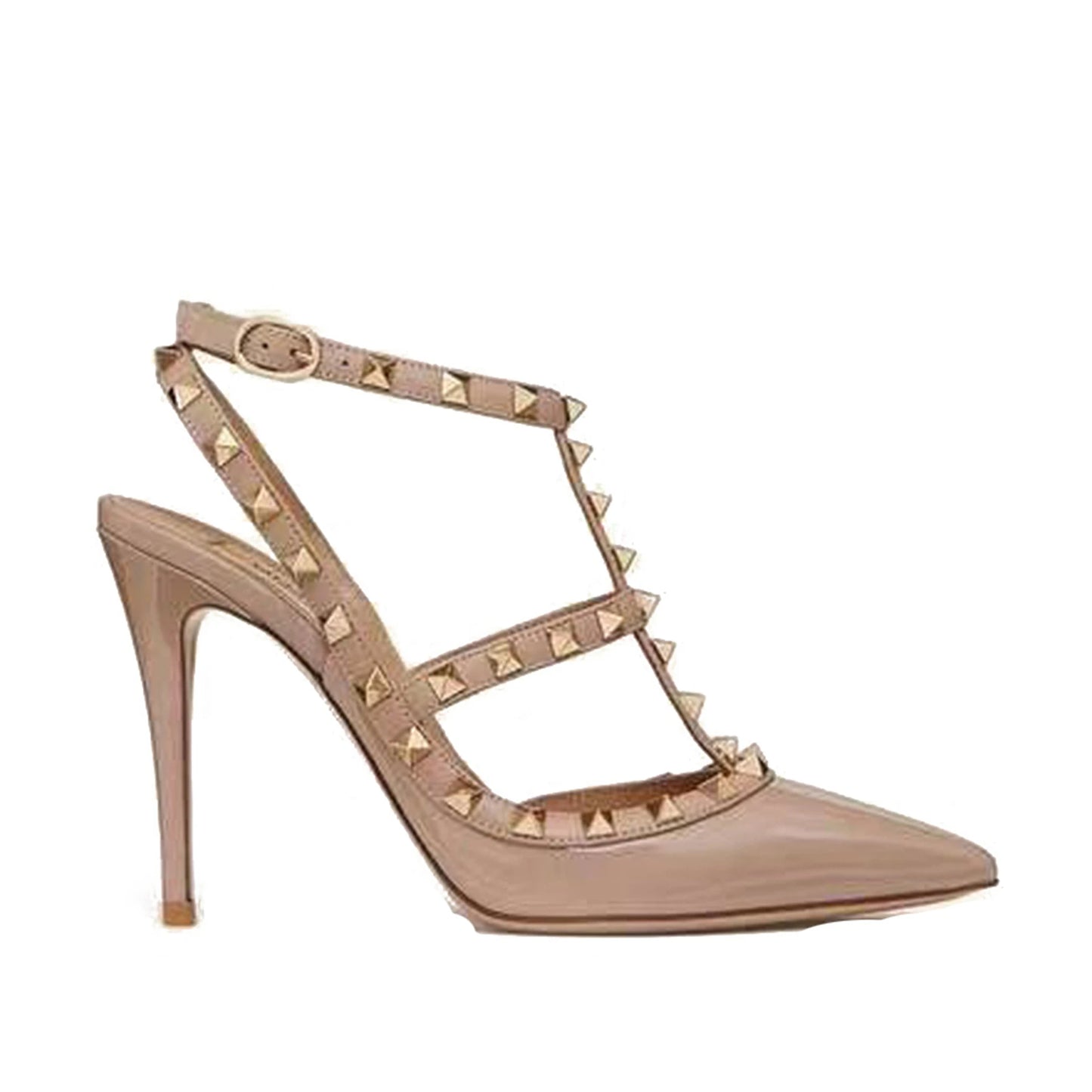 Rivet Decorated T-Strap High-Heeled Sandals with Pointed Toe and Stiletto Heels, Sexy Women's Shoes