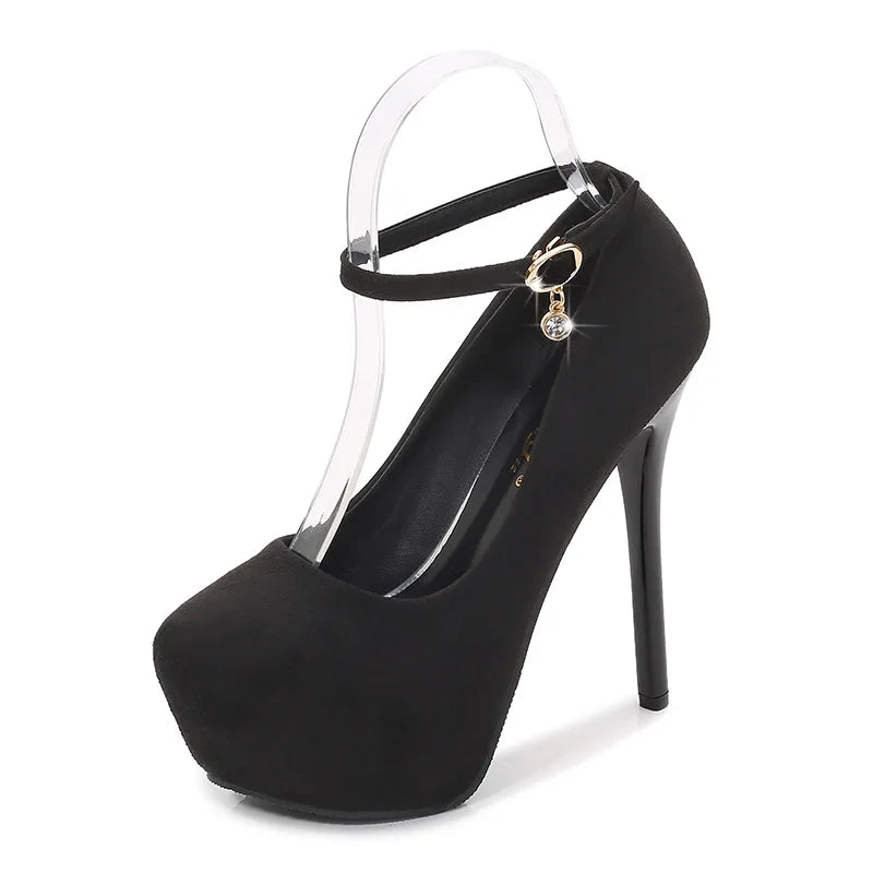 2023 Sexy Nightclub Waterproof Platform High Heels Women's Shoes Shallow Mouth Suede Round Toe Strap Single Shoes Women Sandals