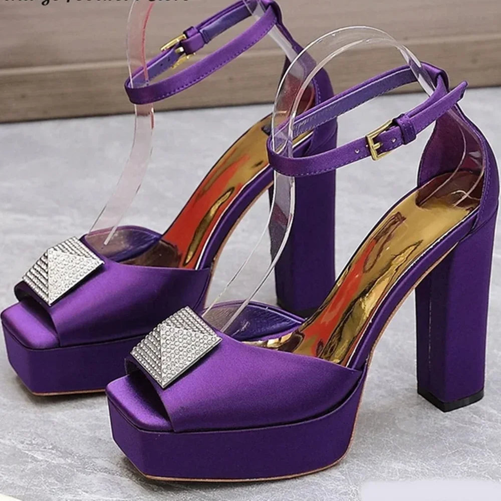Metal Square Buckle Plaftome Peep Toe Heels Sexy Peep Toe Square Heel Cover Heel Buckle Betl New Arrivals Fashion Women Shoes