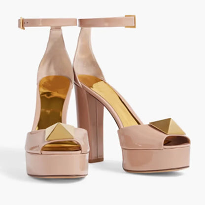 Metal Square Buckle Plaftome Peep Toe Heels Sexy Peep Toe Square Heel Cover Heel Buckle Betl New Arrivals Fashion Women Shoes